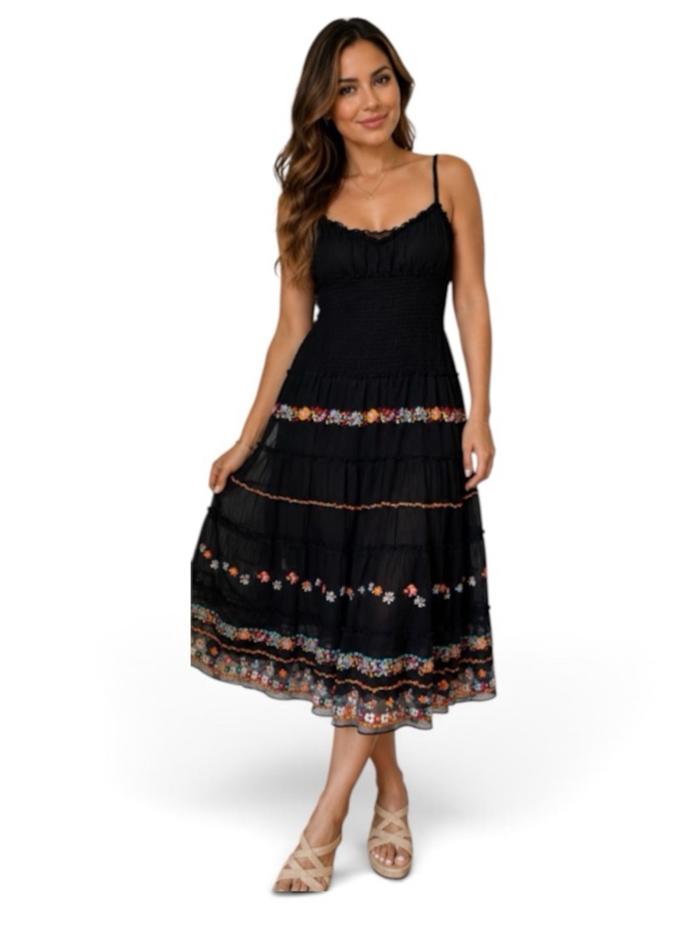 Vintage Spenser Jeremy 100% Silk Black Embroidered Beaded Mini Dress Sz 10 Boho
